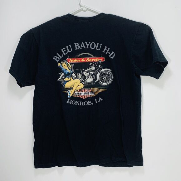 Harley Davidson TShirt Hanes Beefy Dual Double Sided Graphic XXL Bleu Bayou - Picture 3 of 6